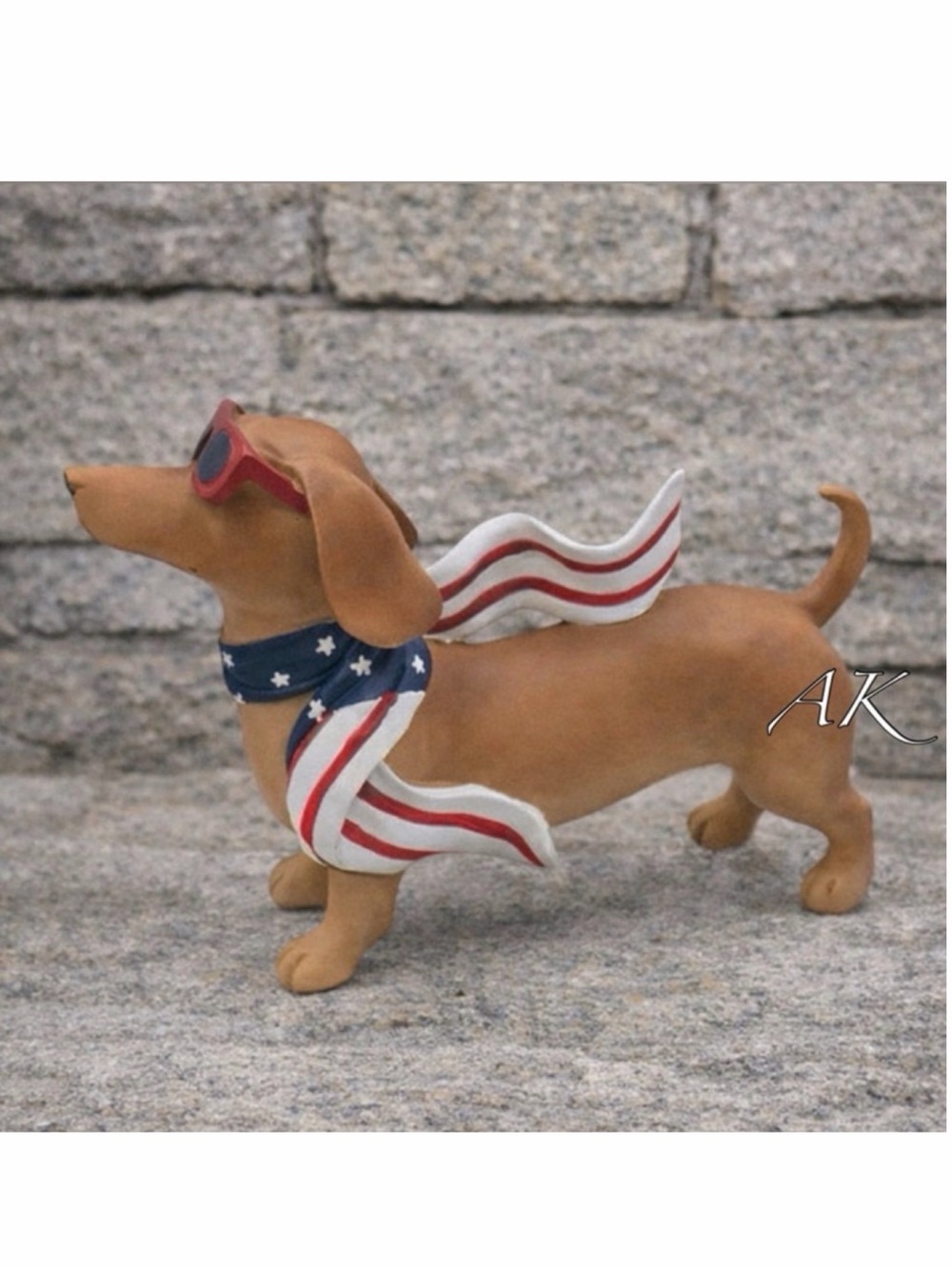 Dachshund Patriotic Figurine Statue w/ Red, White & Blue Scarf 🐾 Doxie Wiener